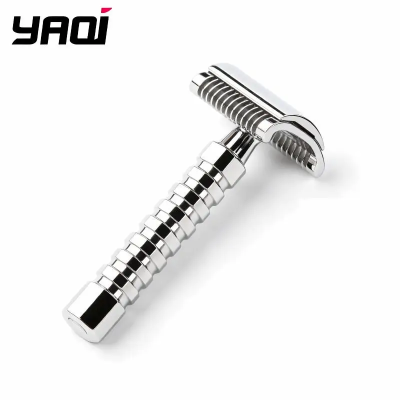 YAQI Safety Razor for Men Open Comb Double Edge Razor with Faceted Polished Chrome Handle Wet Shaving Razor