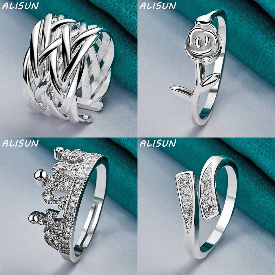 

ALISUN 925 Sterling Silver Opening Geometric Ring For Women Men Fashion Jewelry Vintage Grace Charm Noble Party Birthday Gifts