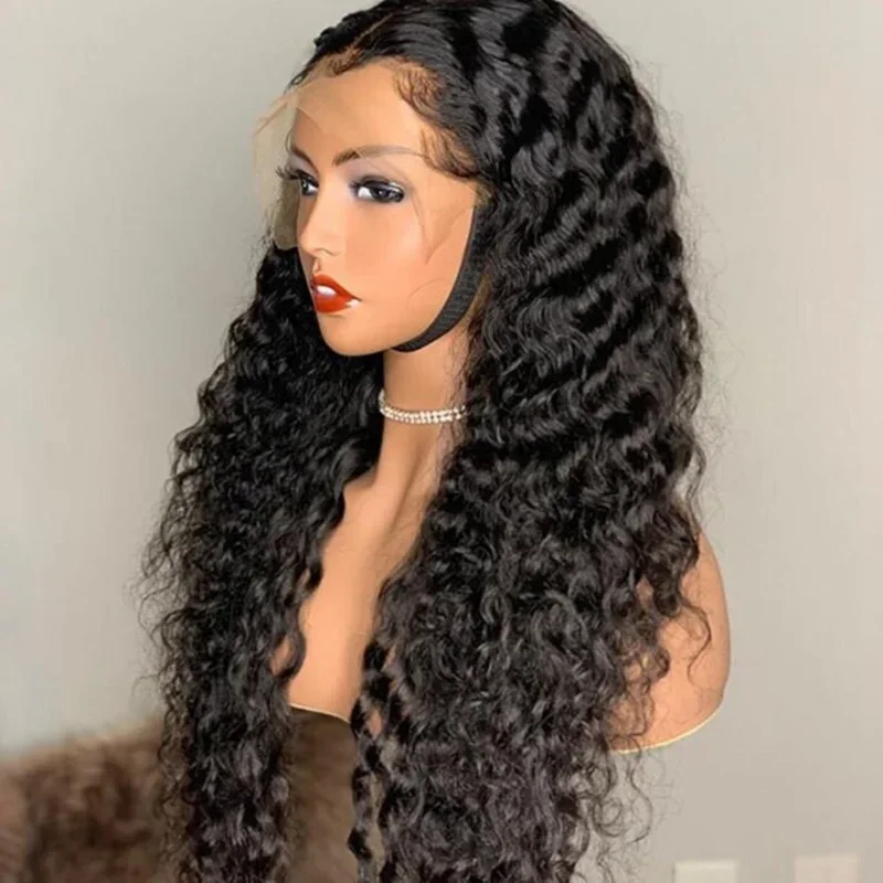 180Density Natural Black Long Glueless Soft 26Inch Kinky Curly Lace Front Wig For Black Women With Baby Hair Preplucked Daily