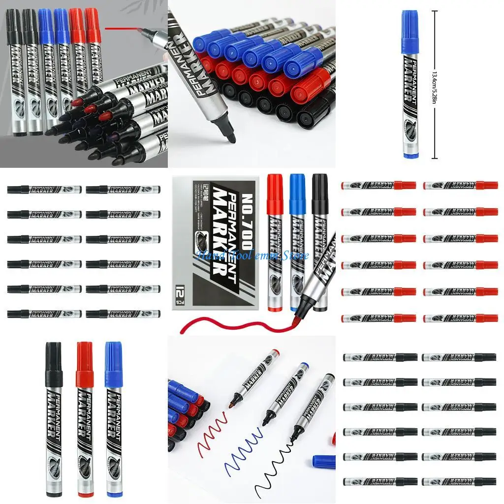 

H37F 12Pcs Professional Permanent Markers Oil Based Inks 0.7mm Tip For Labeling On Plastic Paper Discs Industrial Office Use