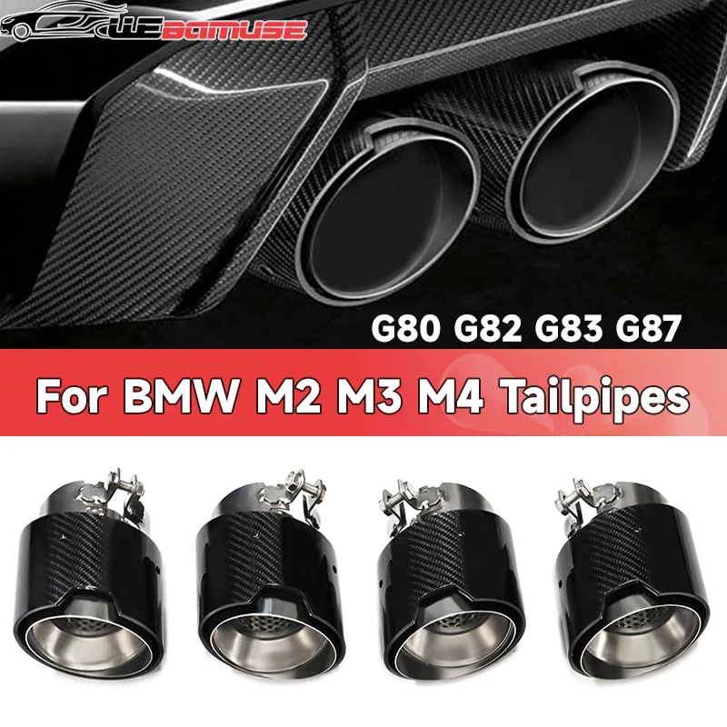 4 PCS Carbon Fiber Exhaut Tips for BMW M2 M3 M4 G80 G82 G83 G87 High Performance Black Stainless Steel Exhaust System Pipes