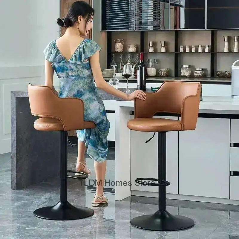 Moderno ferro forjado elevador giratória barra fezes de couro volta cadeiras de barra para ilha cozinha simples casa bancos altos 자 móveis de barra