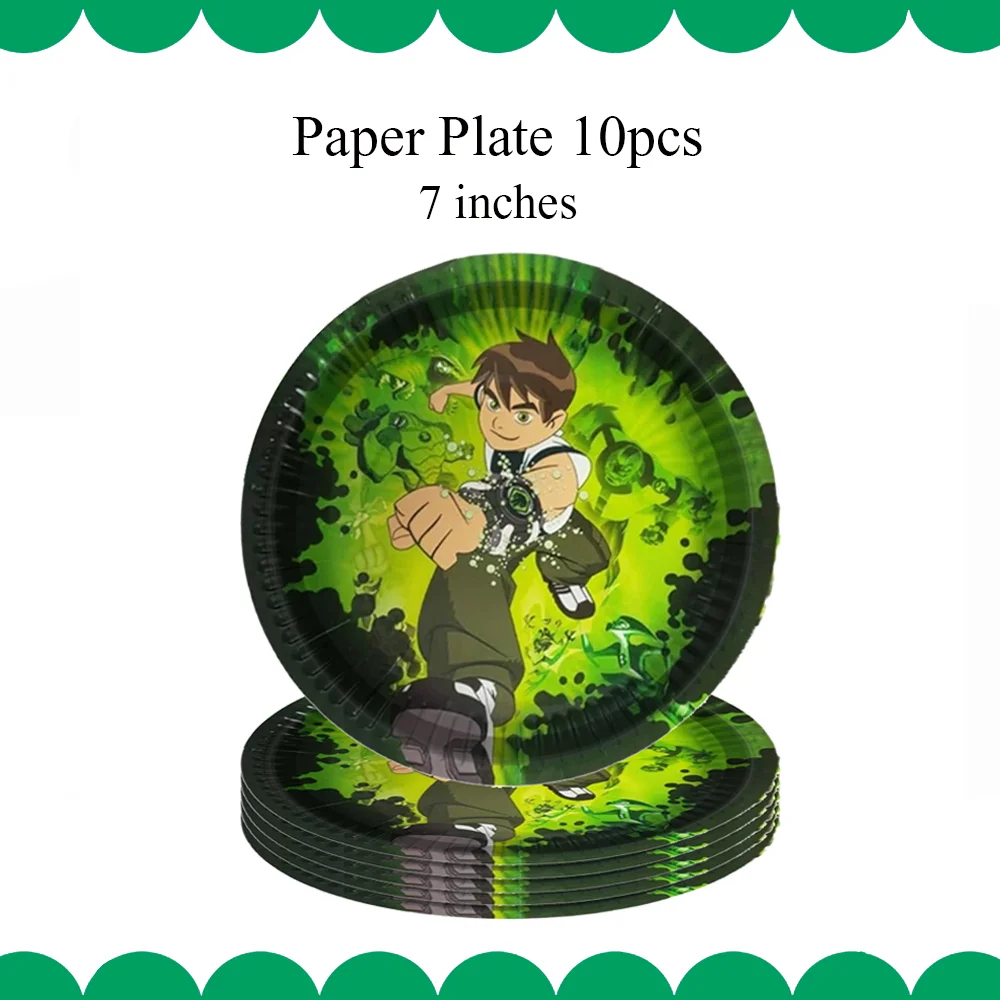 Cartoon Ben 10 Birthday Decorations Paper Plate Cup Napkins Banner Tablecloth For Kids Boys Baby Shower Ben Game Party Supplies