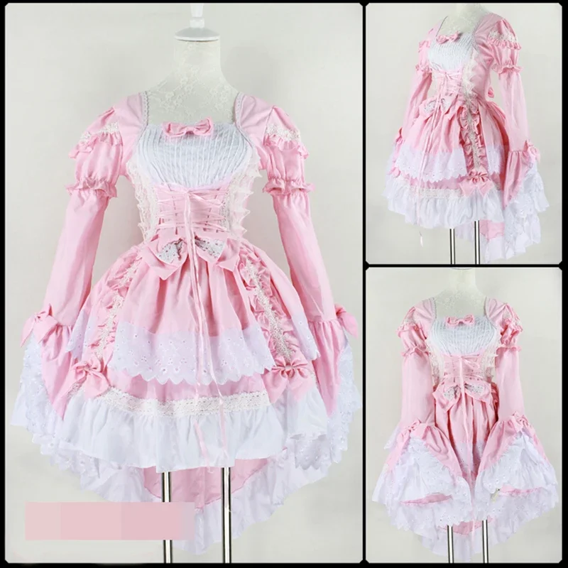 2022 Black \ White Princess cosplay dress lovely maid dress cartoon lolita dress swallow low tail skirt