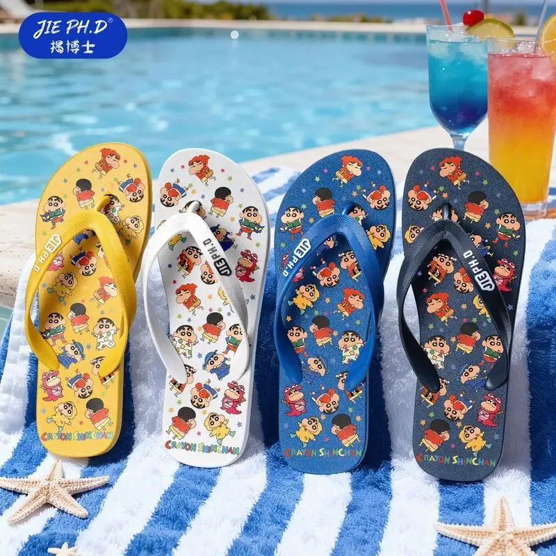 Anime Japanese Crayon Shin-Chan Summer Couple Cool Slippers Flip-Flops Beach Anti Slip and Wear-Resistant Male Female Slippers