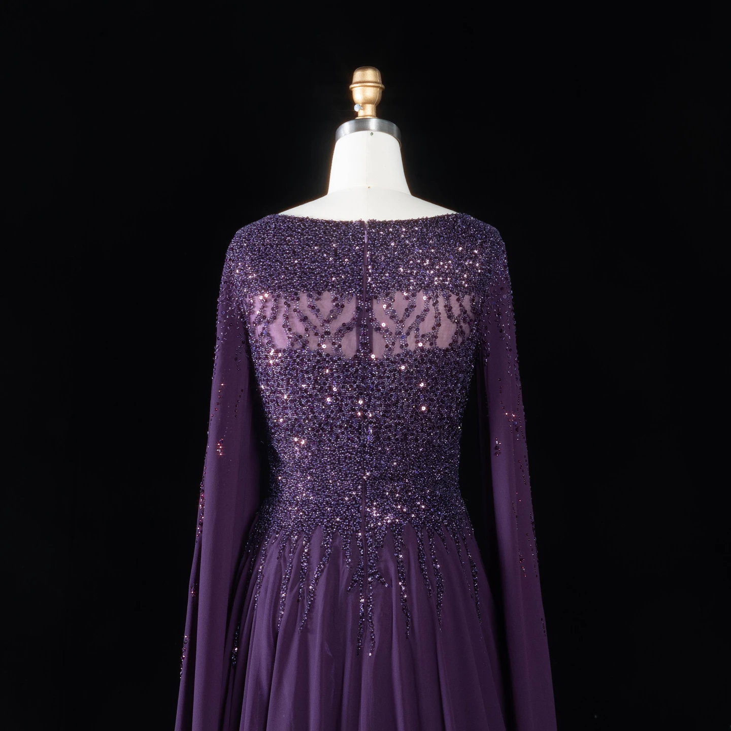Sharon Said Abendkleid Luxuriöses A-Linien-Kleid mit Pailletten, Cape-Ärmeln und Perlen für Hochzeit, Abschlussball, Dubai, formelle Party, Ballkleid SS105, maßgeschneidert – Detail 17