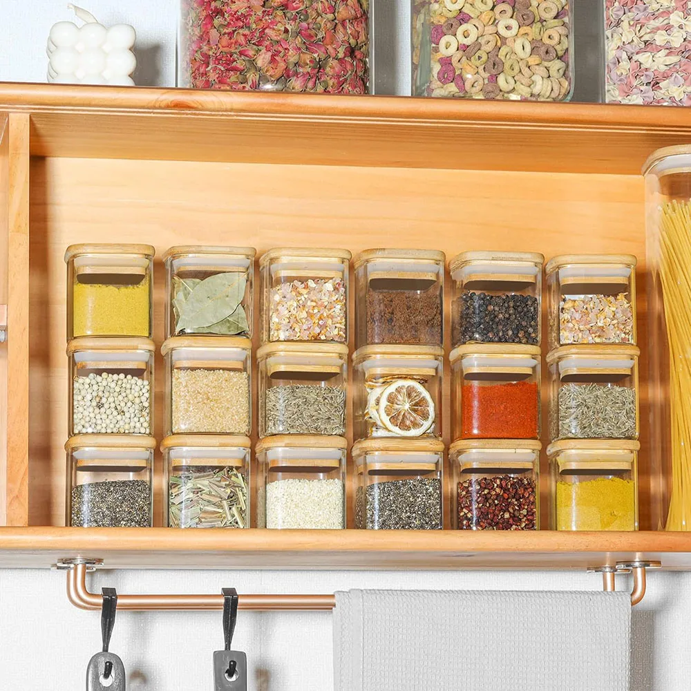 Glass Spice Jars with Bamboo Lid, 4oz Airtight Square Spice Containers, Empty Seasoning Jars for Spice Salt Sugar