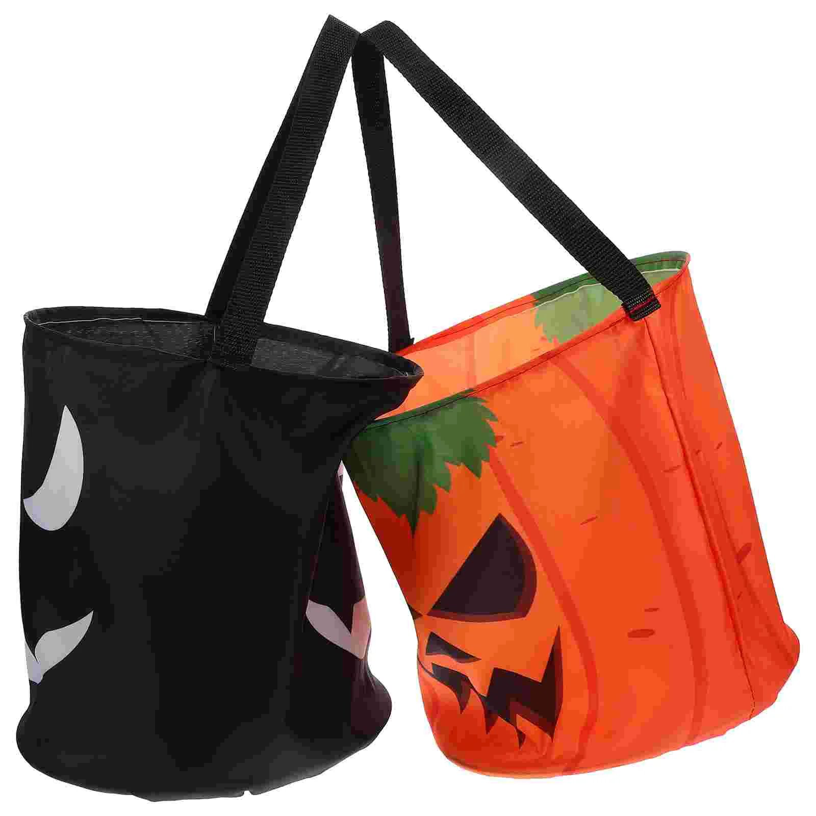 2 Pcs Halloween Candy Bag Light up Pumpkin Bucket Buckets with Handle for Kids Lighted Glowing Basket Multifunction