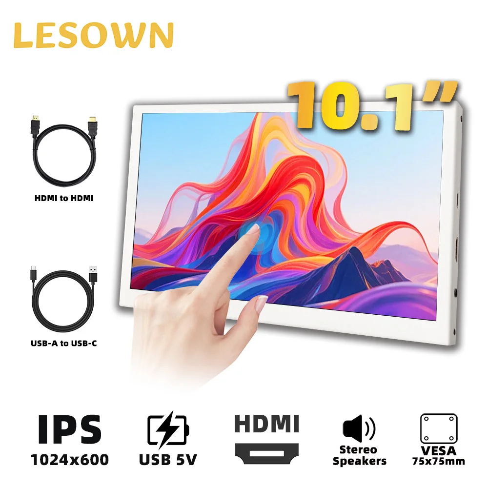 LESOWN 10.1 Inch 1024x600 IPS LCD Travel Monitor Second Auxiliary Display External Monitor Laptop Extended Screen for Work PC