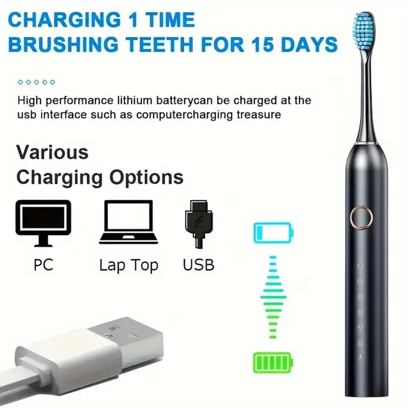 Xiaomi Ultrasonic Toothbrush Six Speed Mode Home Soft Hair USB Charging Waterproof Adult Tooth Cleaner Automatic Couple Set