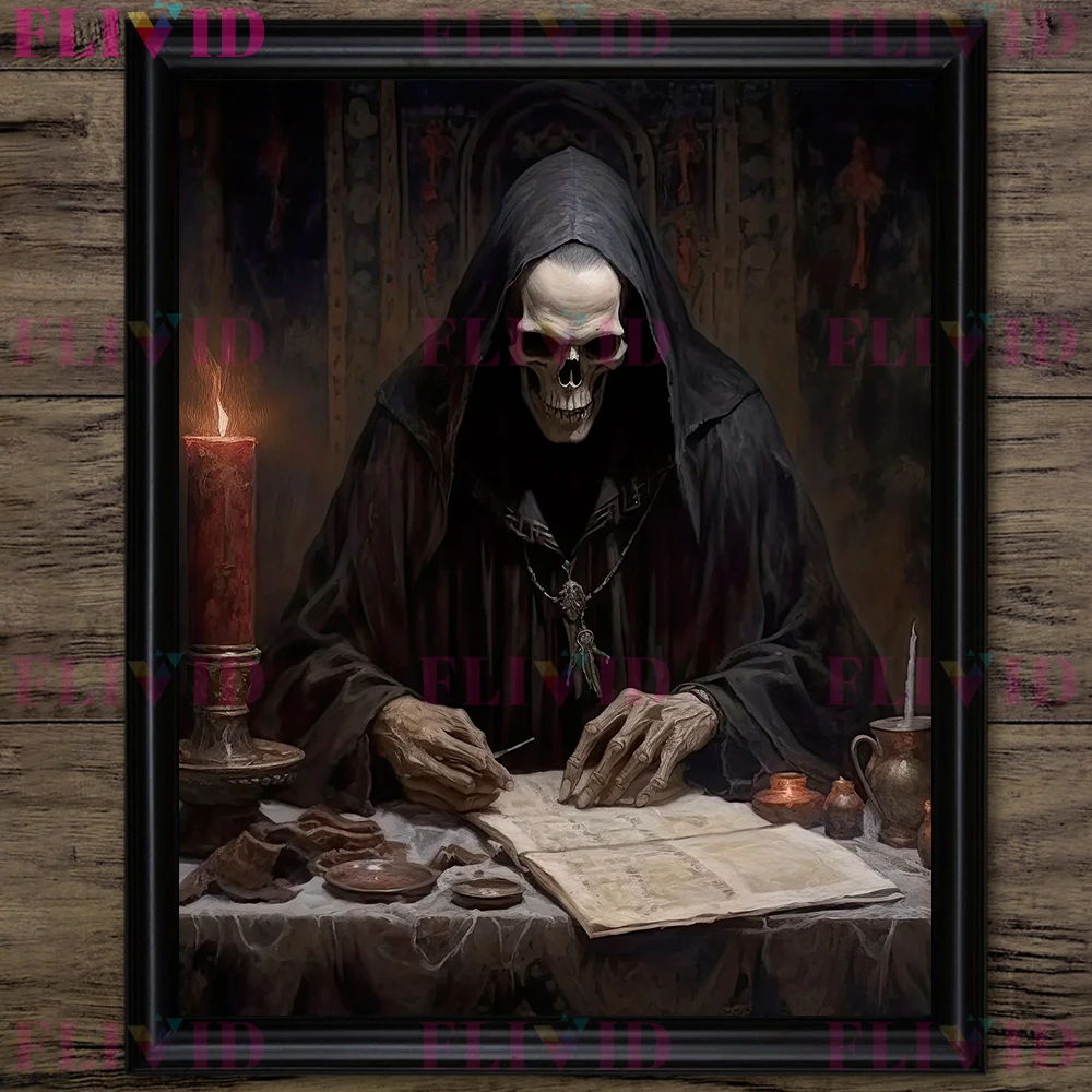 Skeleton Witch Doctor And Skeleton Pianist Vintage Wall Art Print Renaissance Skeleton Painting Haunting Ghost Art Poster Print