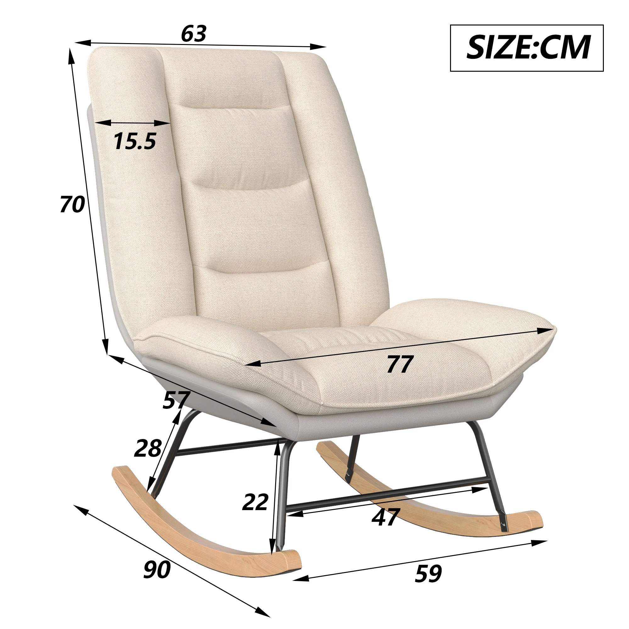 Comanlai Minimalistische Loungestoelen, Schommelstoelen met verstelbare rugleuningen, Leesstoelen, Stoelen met gestoffeerde rugleuningen