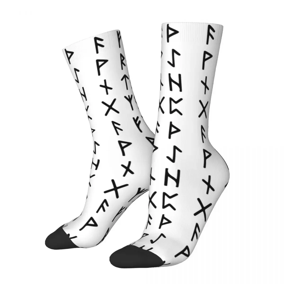 

Funny Crazy Sock for Men Nordic Runes White Hip Hop Harajuku Viking Happy Breathable Pattern Printed Boys Crew Sock Casual Gift