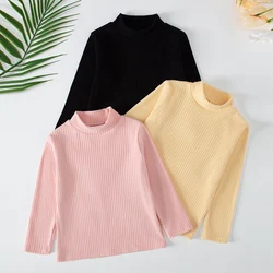 Autumn and winter children's small turtleneck solid color simple coat boy casual Joker long-sleeved T-shirt girl sweet and lovel