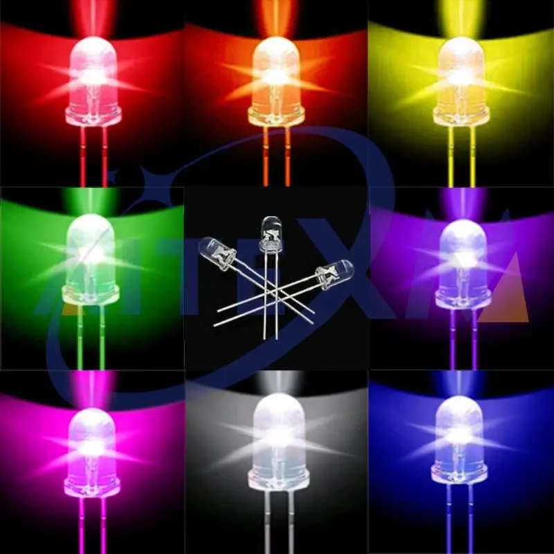 100pcs/lot 3mm 5mm LED Red Green Yellow Blue White F3 F5