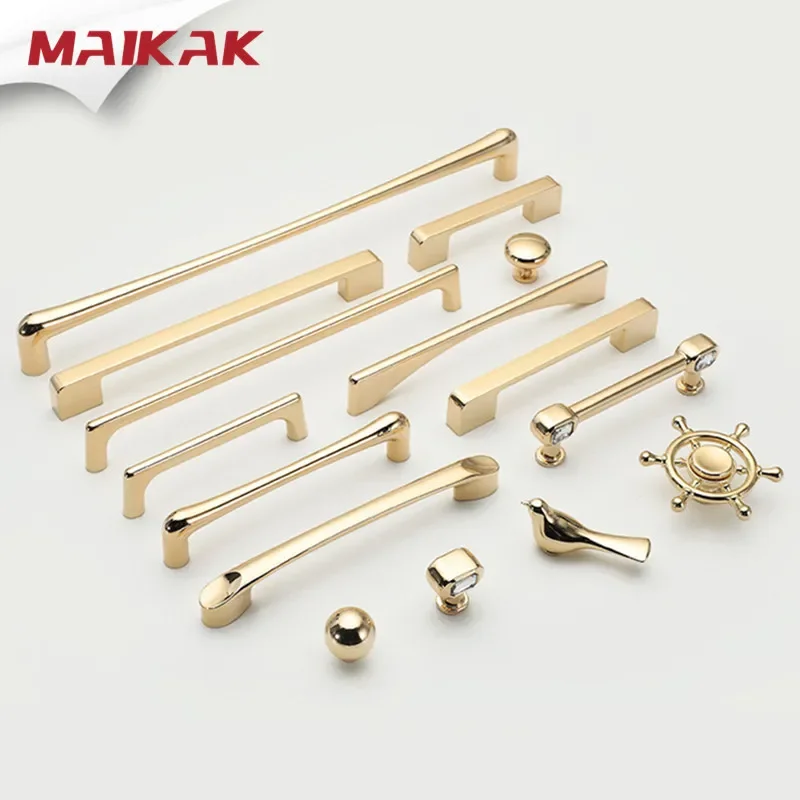 MAIKAK Bright Gold Kitchen Handle Luxury Fashion Cabinet Knobs and Handles Wardrobe Door Pulls Dresser Gold Handle Door Hardware