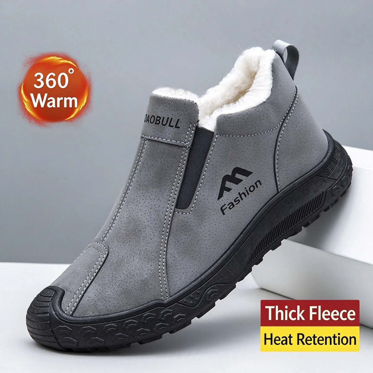 Men's Mid Top Slip On Hiking Shoes Suede Upper Non-Slip Rubber Sole Outdoor Trekking Boots Autumn Winter Casual Walking Sneakers