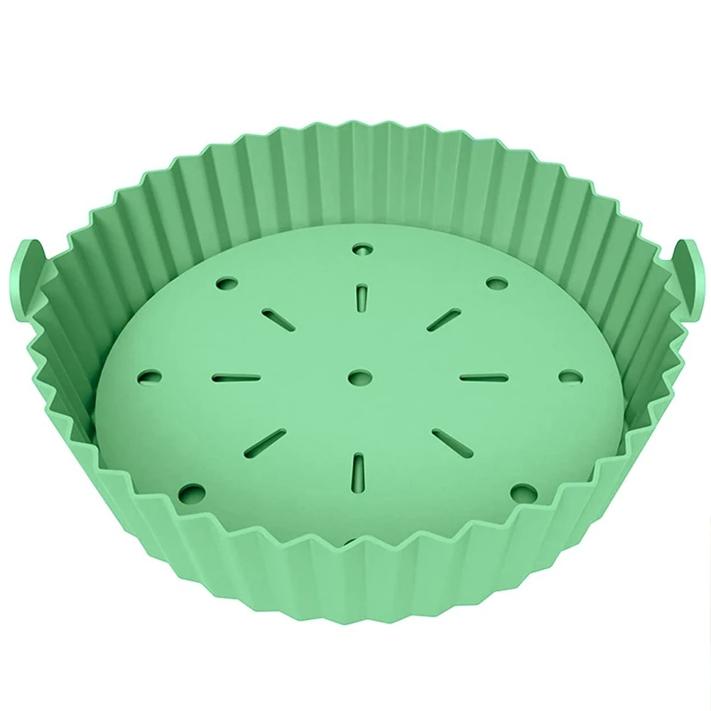 Air Fryer Liner, 10 Zoll wiederverwendbarer Silikon-Air Fryer Pot, Antihaft-Ölfilter-Design, 22 cm für Air Fryer Green