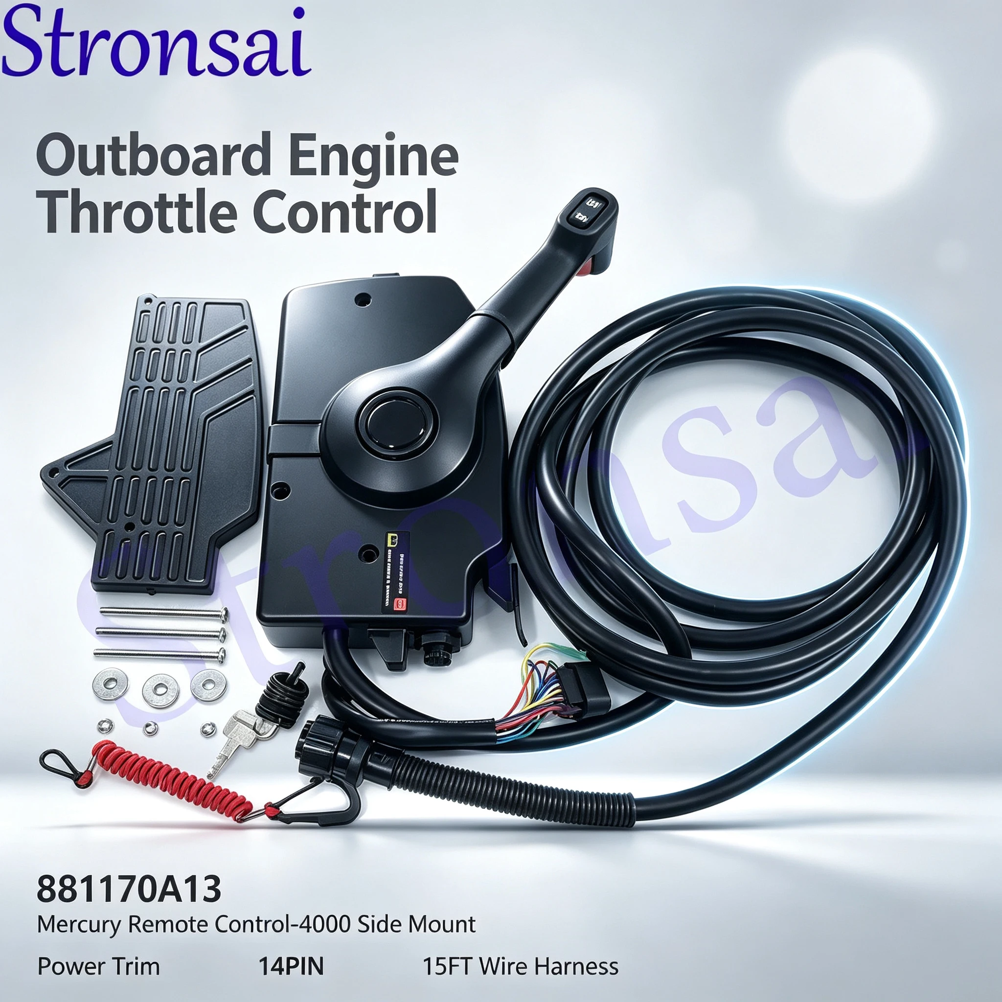 Outboard Motor Throttle Control 881170A13 For Mercury Remote Control-4000 Side Mount Power Trim 14PIN 15FT Wire Harness