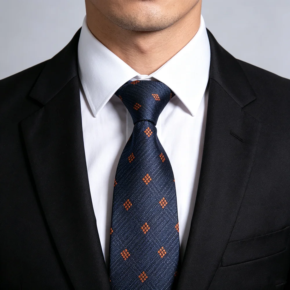 Navy Blue Geometric Dot Jacquard Necktie Men 7cm Width Gravata Corbata Orange Diamond Pattern Business Suit Neck Tie