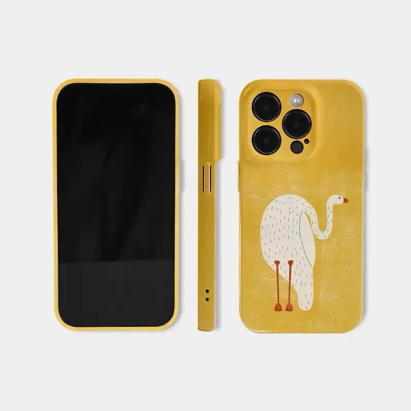 아이폰 17 16 ProMax 15 14 Plus 13 12 MINI 11 PRO 16Plus XR XS MAX SE용 노란색 타조 무늬 아크릴 폰 케이스