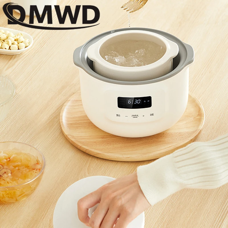 DMWD Electric Slow Cooker 200W Multifunction Food Steamer Baby Porridge Soup Bird\'s Nest Stew Pot Ceramic Liner Cooking Machine