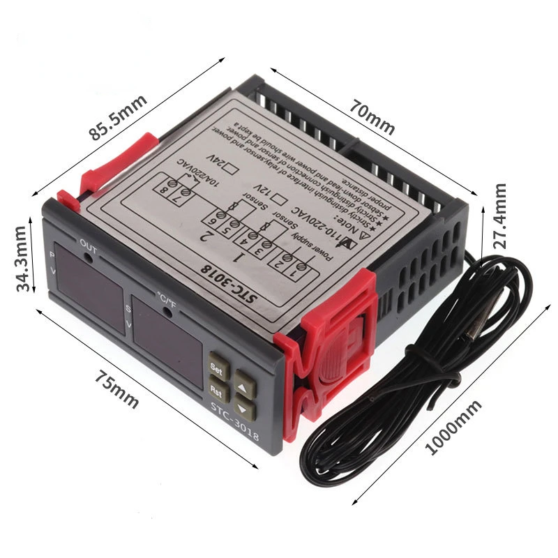 STC-3018 Digital Temperature Controller Thermostat Thermoregulator Temperature Sensor Relay Heating Cooling Incubator 12V24V