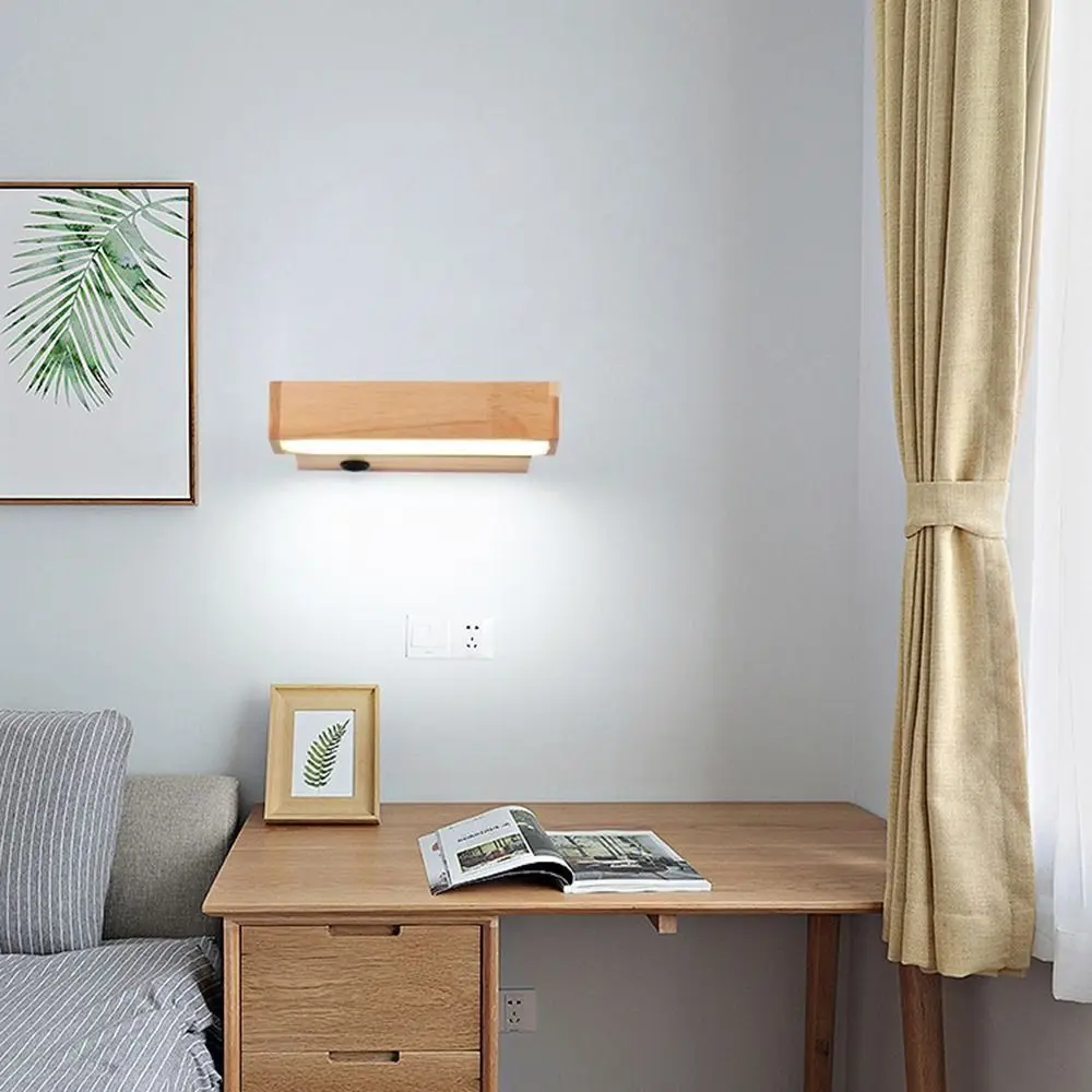 

Modern Nordic Soft Light Bedroom Wall Lamp Rotatable Button Switch Wall Light Wooden Acrylic Reading Light Hotel Bedside