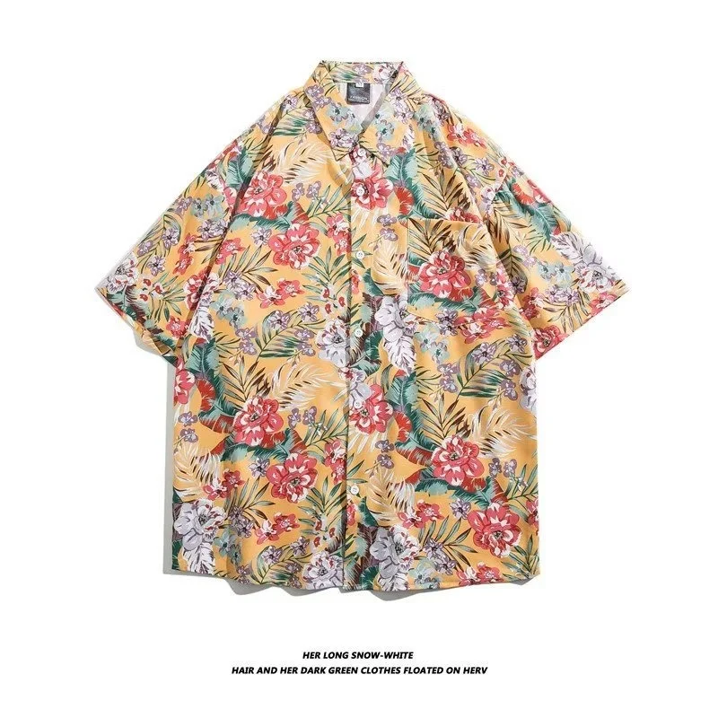 

Men's Hawaiian Summer Beach Printed Tshirt 2024 New High Quality 21 Colors Casual Blouse Seaside Tour Vacation Flower Male Shirt