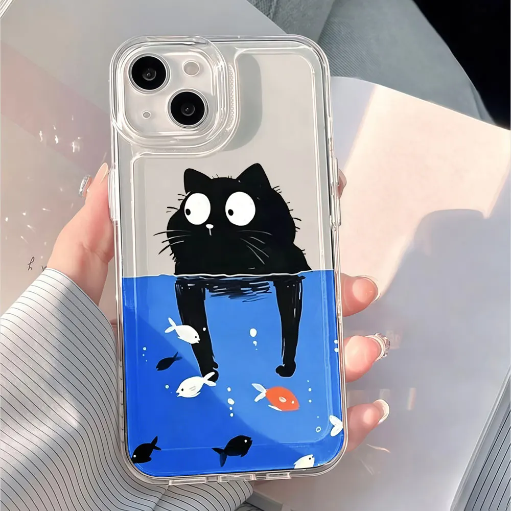 Clear Phone Case For Samsung Galaxy S25 S26 Note20 S24 S23 S22 S21 Ultra Plus FE A36 A56 A55 A54 A53 A35 Cover Black Cat Cute