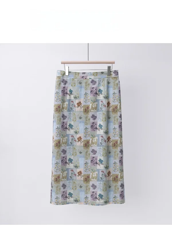

plus Size Floral Print Cotton High Waist Skirt Ele Casual Sle Women's Spring Faion Long f Body Skirt