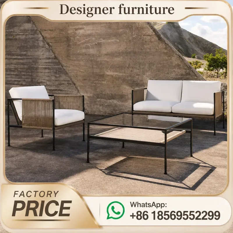 Outdoor Patio Sofa Set Metal Frame Waterproof Rope Weaving Furniture For Garden Villa Hotel Resort Balcony All Weather