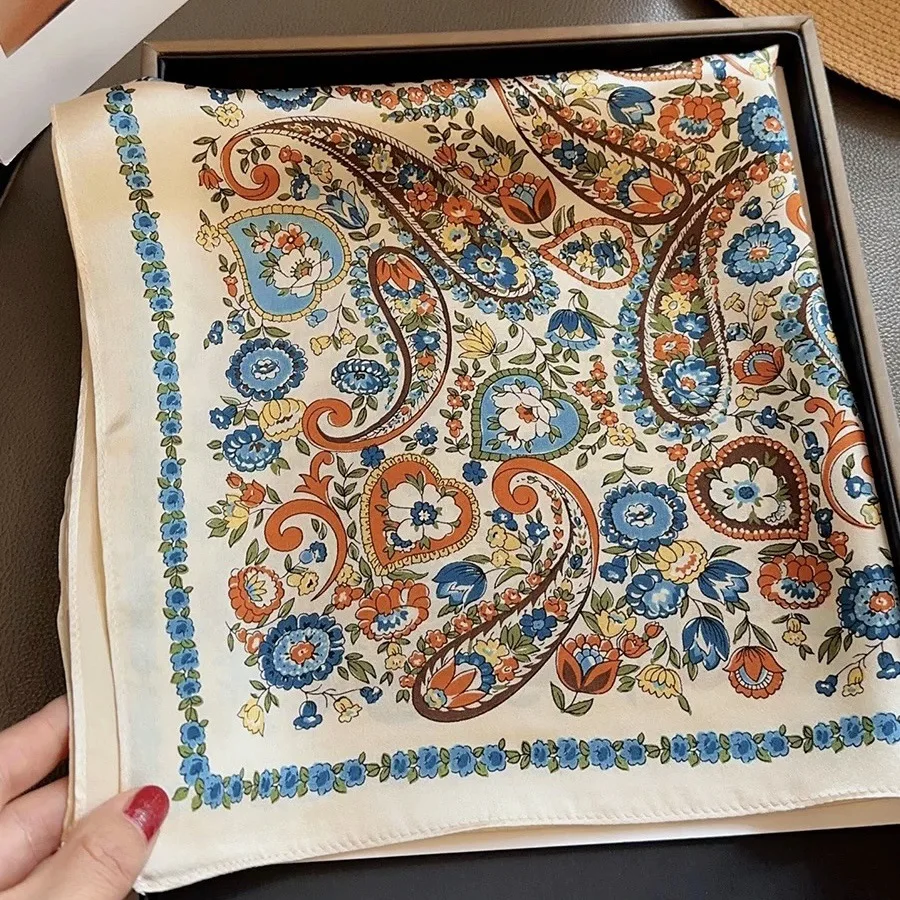 100% Natural Real Silk Scarf Women Print Bandana Square Scarves Wrap Kerchief Elegant Luxury Summer Beach High Quality Hijab
