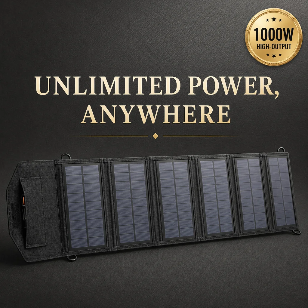 1000W Foldable Solar Panel USB-C Portable Charger for Outdoor Camping Hiking, Fast Charging Power Bank for Phone Travel