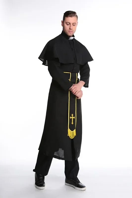 Man Halloween Party Nun Costumes Female Pastor Clothes Man Classic Priest Pastor Cosplay Costume