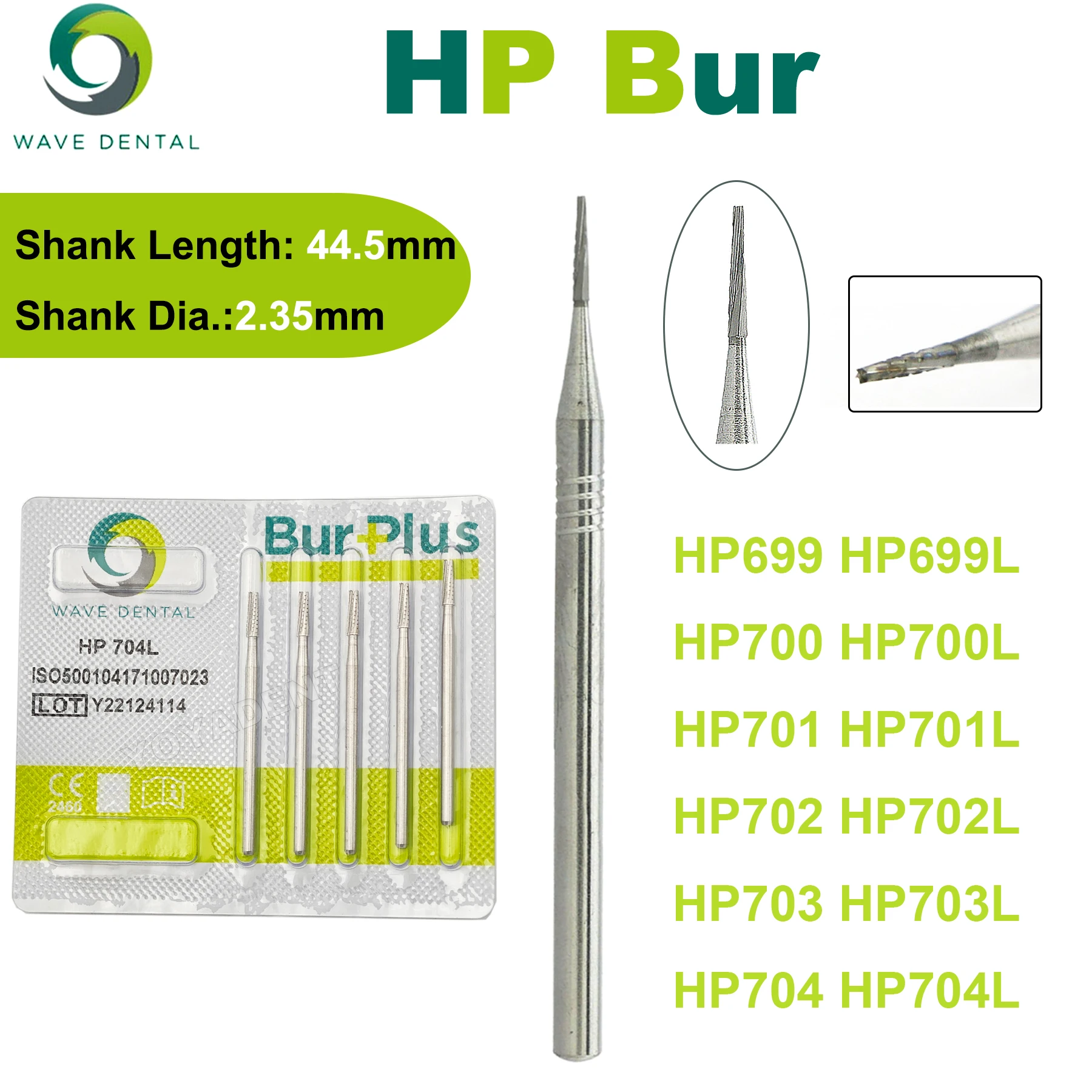 

WAVE Dental Tungsten Carbide Burs Tapered Fissure Head Cross Cut HP Dia.2.35mm For Straight Nose Cone Handpiece Strawberries