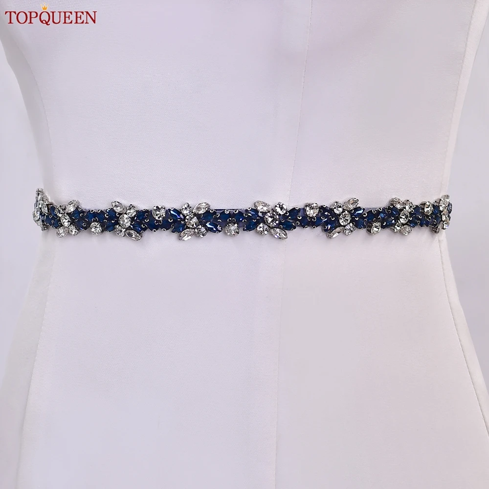 TOPQUEEN Handmadeเจ้าสาวเข็มขัดอุปกรณ์จัดงานแต่งงานน้ําเงินRhinestone Appliqueสุภาพสตรีอย่างเป็นทางการชุดเอวตกแต่งS437-ML