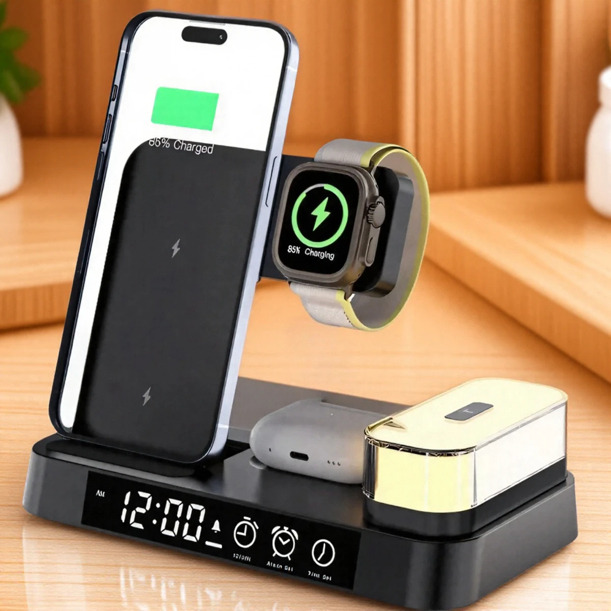 شاحن لاسلكي 30 وات قابل للطي RGB Light متوافق مع iPhone 13 12 Pro Max Apple Watch 7 6 AirPods Pro شحن سريع