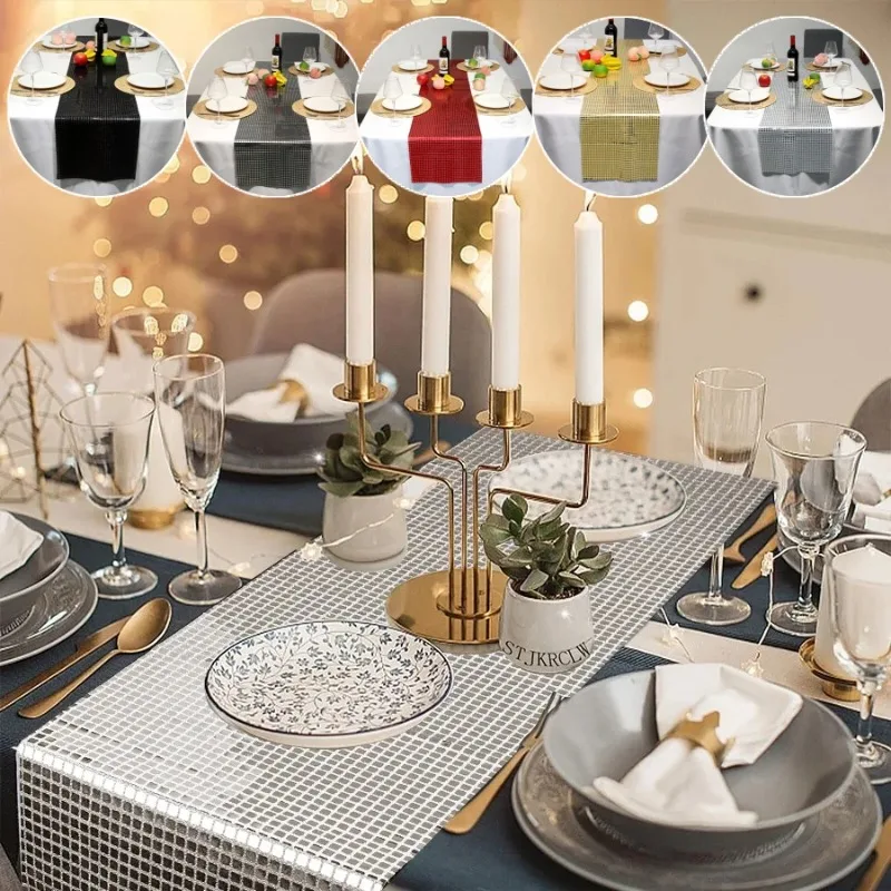 Sparkly Sequin Table Runner Metallic Glitter Tablecloth for Party Wedding Birthday Christmas Celebration Dining Table Decoration