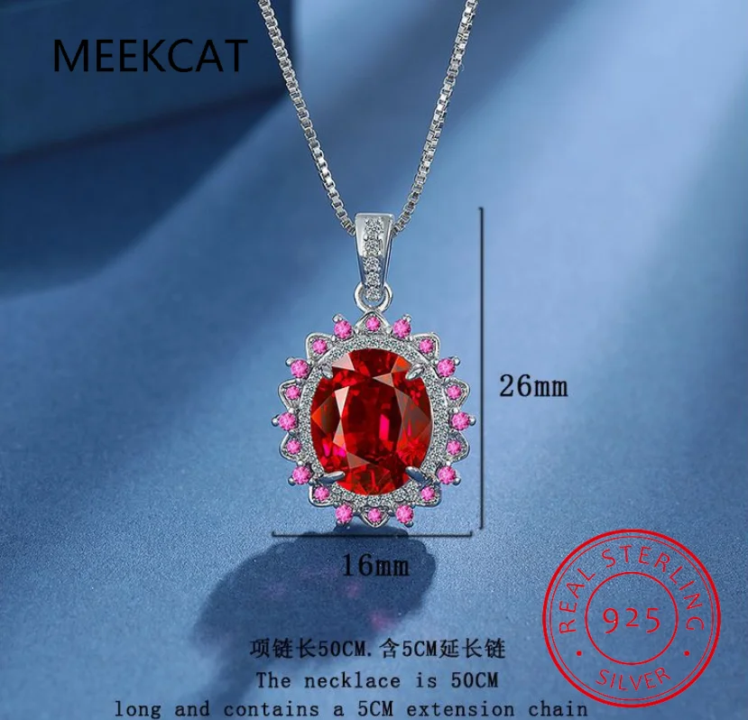 البيضاوي حقيقية العقيق الأحمر روبي 925 فضة الأميرة ديانا نفس قلادة قلادة للنساء موضة الأحجار الكريمة والمجوهرات المختنق
