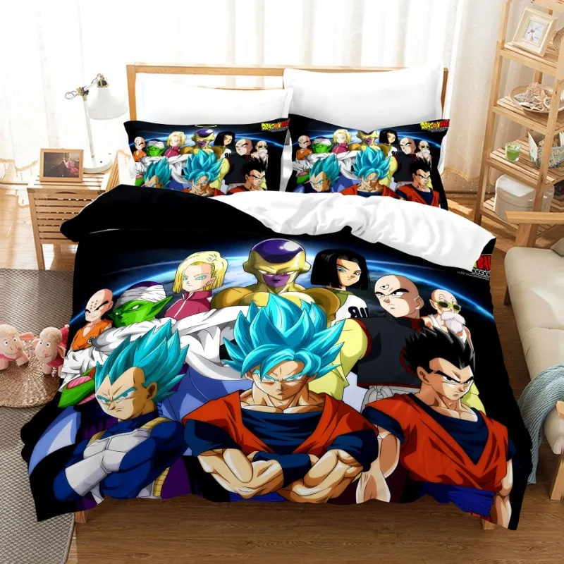 Funda nórdica de Dragon Ball con dibujos animados, juego de cama de Feliz Navidad, tamaño Queen King, tamaño completo para dormitorio de vacaciones, regalo para adolescentes y mujeres