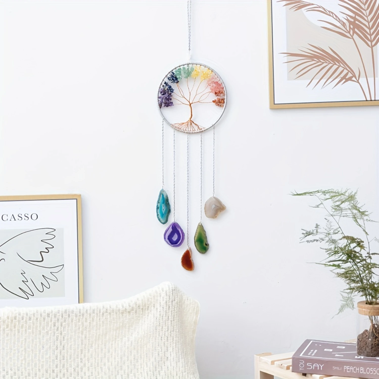 7 Chakra Tree of Life Dream Catcher with - Natural Crystal Stone Wall Decor for Bedroom - Enhance Your Sleep and Well-being