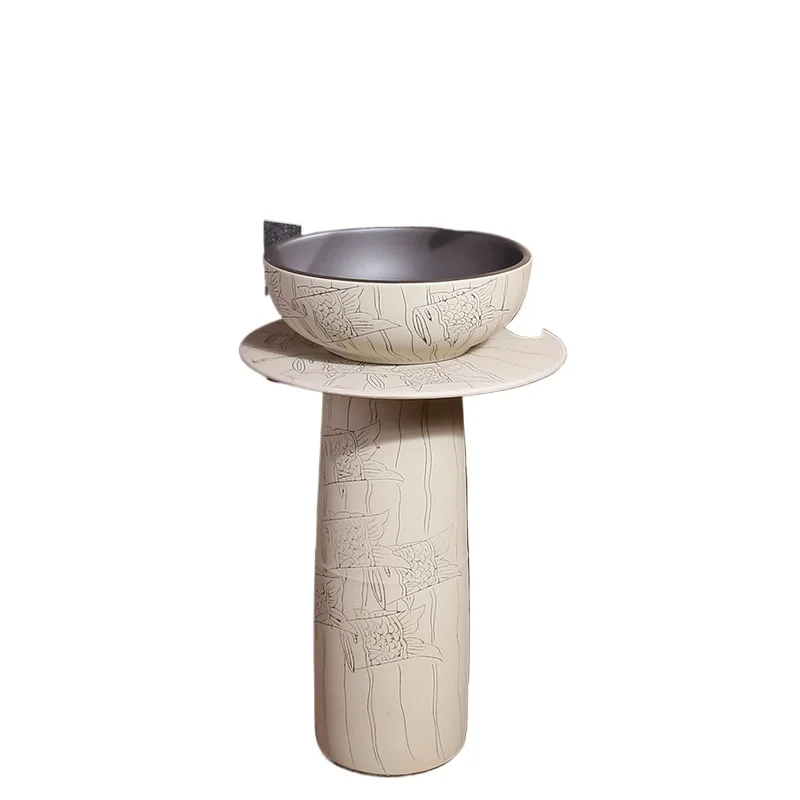 

Chinese retro column washbasin balcony outdoor vertical washbasin floor-standing basin