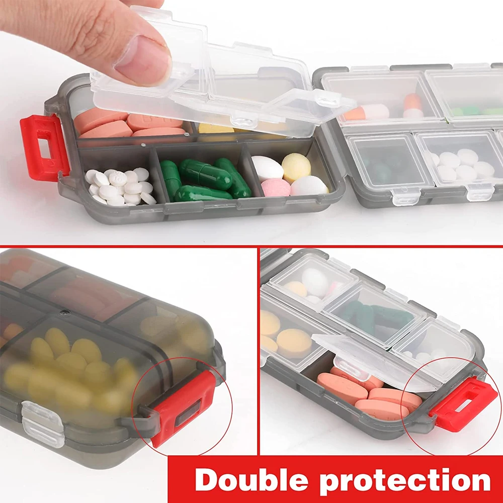 Mini Portable Pills Organizer Case 10 Grids PillBox Tablet Storage Container Weekly Medicine Pill\'s Box Pill Case Drug Dispense