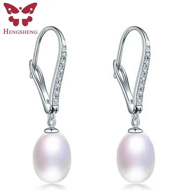 Kolczyki kolczyki z perłami HENGSHENG 8-9mm naturalne łzy perły ślubne druhna 925 Sterling srebrne kolczyki