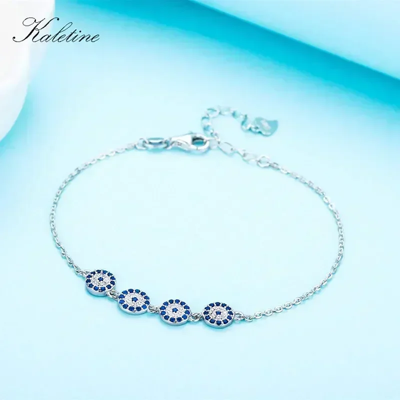 Kaletine 925 Sterling Silver Bracelet New Fashion Turkey Lucky Evil Eye Cubic Zirconia Genuine Silver Jewelry for Bracelet Women