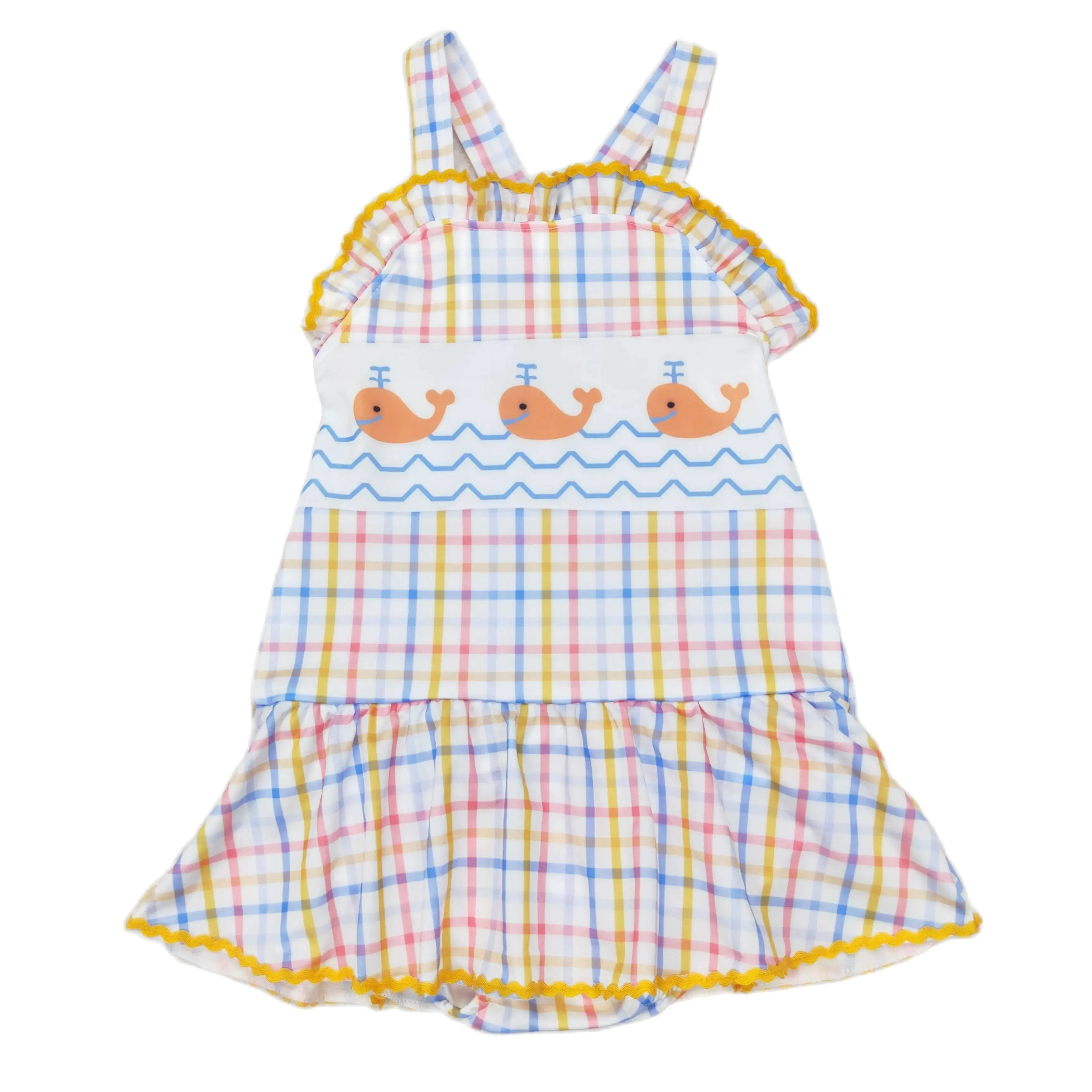 Traje de baño de animales marinos para niños, ropa de bebé, sin mangas, a cuadros, Floral, conjunto de una pieza, venta al por mayor, Verano