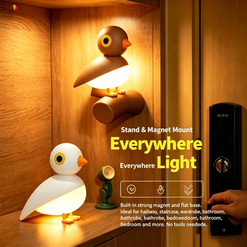 Magnetic Sensing Lucky Bird Mini Night Light, Portable Induction Lamp for Home Bedroom Bedside Indoor Ambient Lighting Ornament