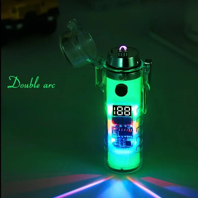 LED Luminous Cool Electric Arc Lighter Smoke Cigarette Lighter Windproof Smoking Accessory USB Plasma Recharge Lighters Men Gift