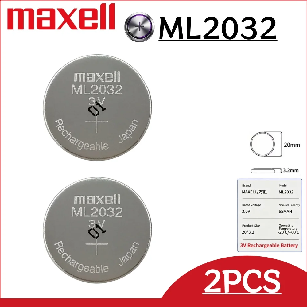 2-10Pcs MaxeII ML2032 3V Lithium Rechargeable Battery for Remote Control Motherboard Clock Toy CR2032 DL2032 ECR2032